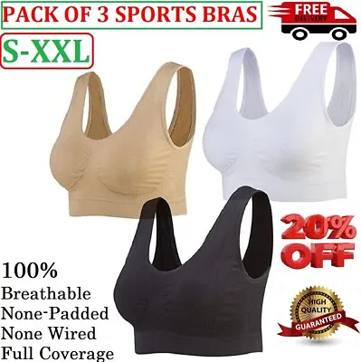 3(PACK) Quality Seamless Sports Bras Crop Top Vest Comfort Stretch  Unpadded Bra • £7.99