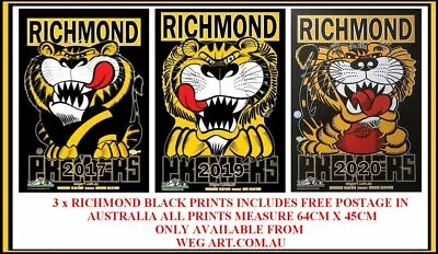 Richmond Tigers 2017-19 & 20 WEG BLACK Grand Final Prints FREE POST IN AUST  • $65
