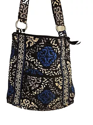 Vera Bradley Messenger Bag Canterberry Cobalt Print Purse Blue Cream Gray  • $12