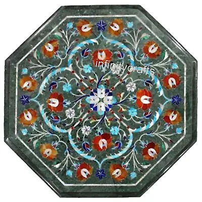 15 X 15 Inches Indian Ancient Art Coffee Table Top Green Marble Entry Way Table • $317.90