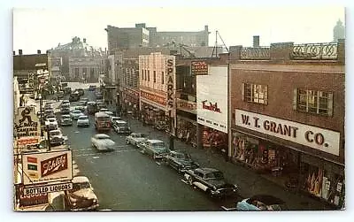 MALDEN MA Massachusetts ~ Downtown STREET SCENE Schlitz C1950s Cars Postcard • $7.98