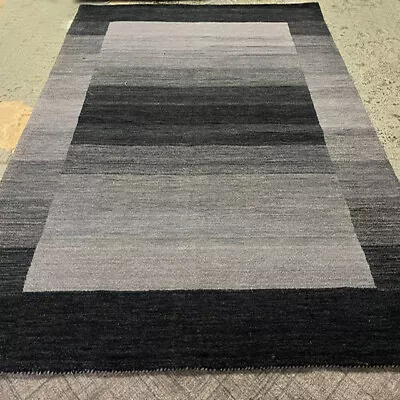 Large Gabbeh Silver Grey/Charcoal Rugs 100% Wool 200x290cm GAB550 • £200