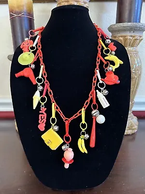 Vintage 80s Plastic Bell Charm Necklace (Red Chain) • $89.99