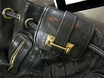 $49.99 • Buy HARD TO FIND TREESJE Black Quilted Leather Gathered Shoulder Bag