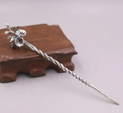 $45.54 • Buy Pure S999 Sterling Silver Hairpin Women Vintage Flower Twist Hair Accessories