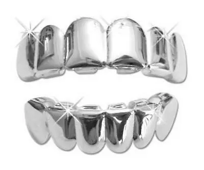 Platinum Silver Mouth Teeth Grills Grillz Upper & Lower Set New Player USA SHIP • $9.99