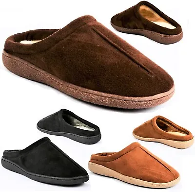 Mens Slip On Mule Fleece Linning Comfort Warm Winter Indoor Slippers Shoes Size • £7.99