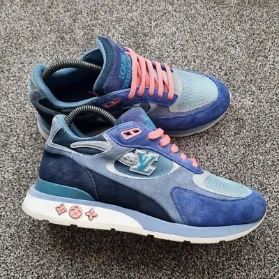 Louis Vuitton Sneakers Run Away Blue Suede Pink Laces Size 7 Trainers • £350