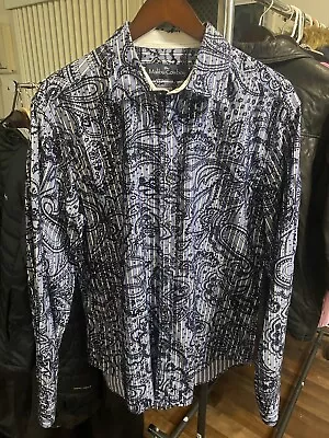 Malibu Cowboy Mens Long Sleeve Paisley Button Down Dress Shirt Blue/White Size L • $12.50