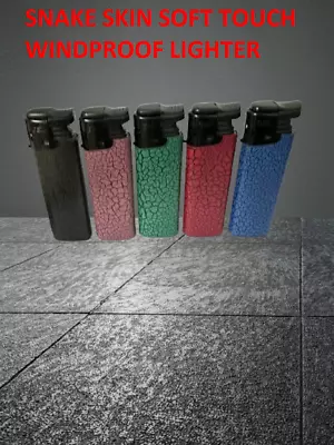 5 X Snake Skin SOFT TOUCH  Windproof Jet Flame Maxi Size Refillable Lighters NEW • £9.85