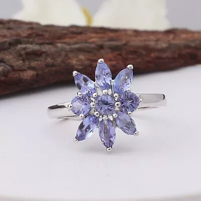 Tanzanite Birthstone Flower Silver Design Ring Unique Wedding Gift Idea For Her • £61.21