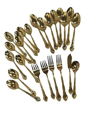 Gold Moet Roses GOLD ELECTROPLATE EXCEL 18-0 KOREA Flatware Mixed Lot 24 Pcs • $24.99