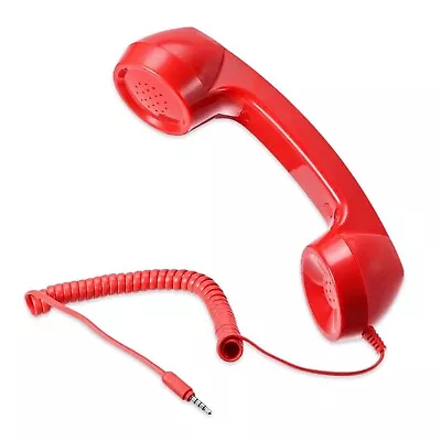 Red Retro Telephone 3.5mm Jack Handset Speaker Phone Receiver For Android Iphone • £6.95