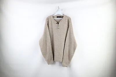 Vintage 90s Streetwear Mens 2XL XXL Hand Framed Knit Henley Sweater Beige USA • $59.46