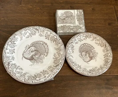 Spode Thanksgiving Paper Plates & Napkins 72 Pc Turkey Transferware Pattern NIP • $34.97