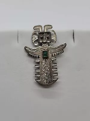 Vintage 900 Sterling Silver Mayan Aztec God / Goddess Pendant W/emerald • $49.95