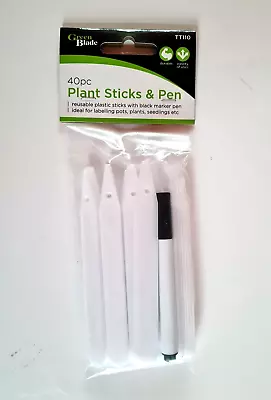 40 Plant Label White Tags Stick Garden Seed Pot Tray Markers Labels With Pen • £2.99