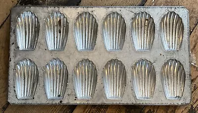 Antique Marked FRENCH 12 Mold Tin Shell Tart MADELEINE Baking Pan Pastry • $29