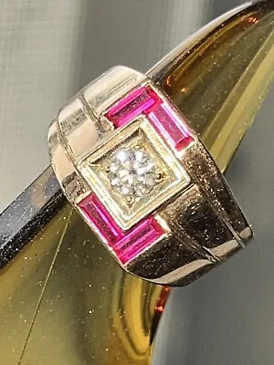 1950’s Men’s 14k Diamond & Ruby Pinky Ring • $850