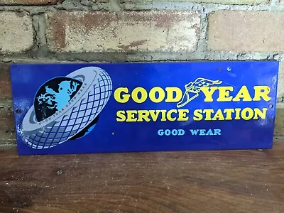 Vintage Goodyear Tires Porcelain Enamel Sign Gas Station Sign 15  X 5.5  • $134.99