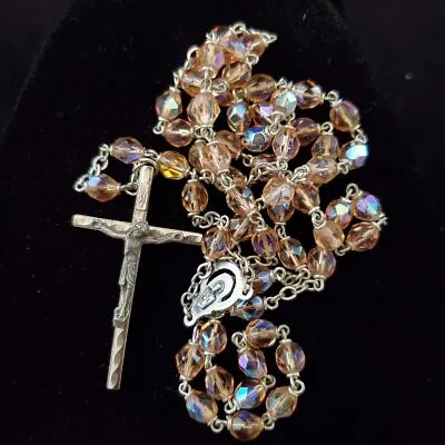 Vintage Czechoslovakian Glass Prayer Beads Italy Catholic Rosary Pink 22  • $19.50
