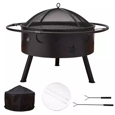 Fire Pits Outdoor Wood Burning Large Fireplace 32 Inch Steel Round Firepit B... • $135.78