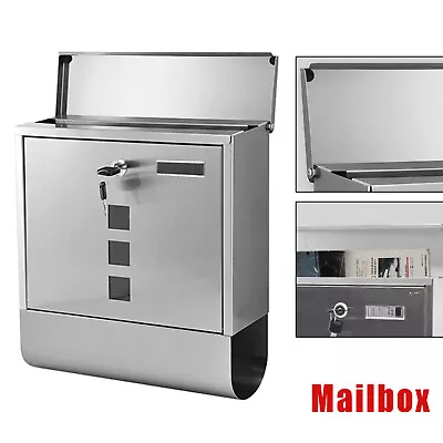 Stainless Steel Mail Post Box Postal Box Silver Outdoor Waterproof Mailbox &2Key • $30.40