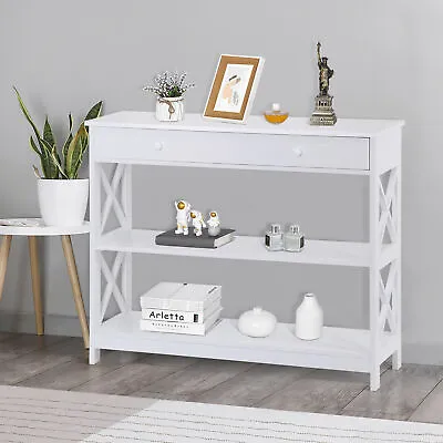 3 Tier X Shaped Entryway Console Table With Storage Drawer Multipurpose White • $69.58