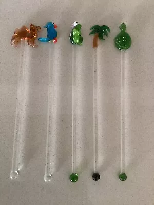 5 X Glass Cocktail/Swizzle Sticks - Camel Parrot Turtle Palm Tree Frog • £9.04