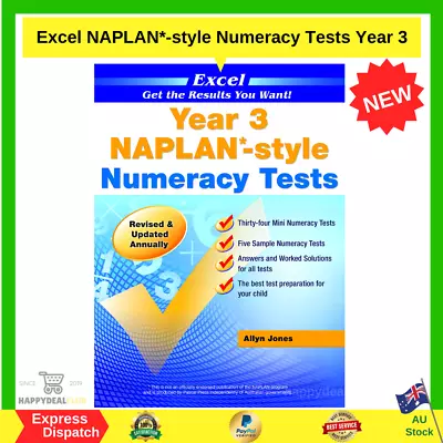 Excel Year 3 Naplan- Style Numeracy Tests By Allyn Jones Paperback Book NEW • $22.98