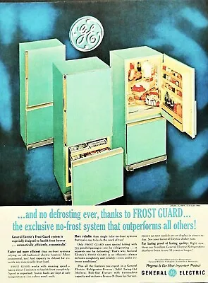 G.E. Refrigerator Freezer Ad Vintage 1961 Turquoise Blue Original Advertisement • $14.93