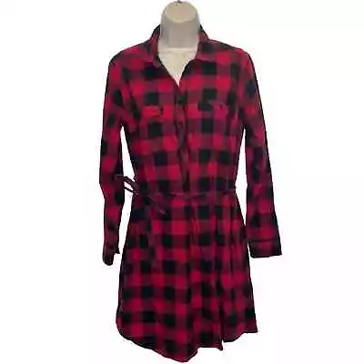 Eddie Bauer Buffalo Plaid Shirt Dress Women’s 12 Fitted Waist Belt Cotton  • £19.27