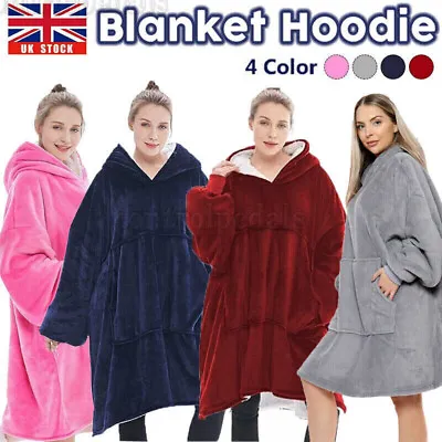 Oversized Hoodie Blanket Soft Long Plush Sherpa Fleece Giant Hooded Sweatshirt • £7.99