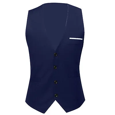 Men's Sleeveless V-neck Suit Vest Business Casual Slim Waistcoat Single-breasted • $11.80