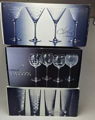 Mikasa Cheers 3 Sets Of Glasses - 4 Wine Goblets 4 Highball Tumblers 4 Martini • $125