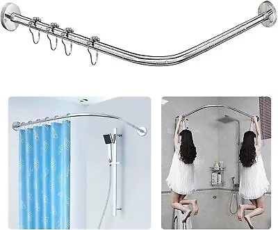 Stretchable 304 Stainless L Shaped Bathroom Bathtub Corner Shower Curtain Rod... • $60.94