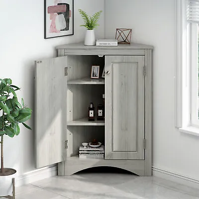 Bathroom Cabinet Triangle Corner Storage Cabinet With Adjustable Shelf & 2 Doors • $132.99