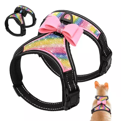 £11.99 • Buy Bling Rhinestone Dog Harness Reflective Crystal Bowtie Pet Cat Walking Harness