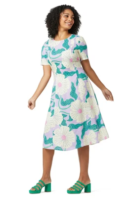 $82 • Buy GORMAN Agathe Singer Petal Power Purple Floral Print Linen A Line Dress Size 8