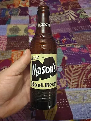 Vintage Mason's Root Beer ACL 10oz Amber Colored Glass Soda Bottle Collectible • $14.99