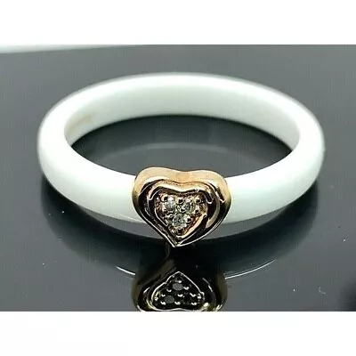 Engagement Promise Ring Diamond Heart Rose Sterling Silver White Ceramic Size 8 • $44.97