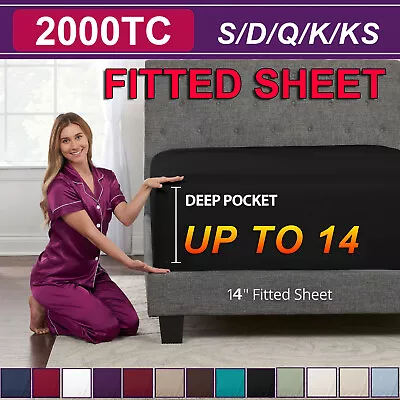 $18.99 • Buy Hotel 2000TC Quality Bed Fitted Sheet Single Double Queen King Ultra Soft Cover