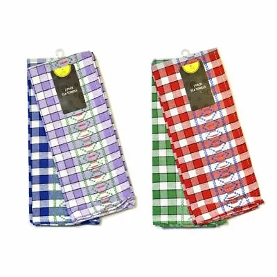 2 Pack Of SuperSoft Tea Towels Check Design Kitchen Drying Cloths Washable • £3.19