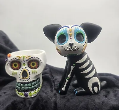 Day Of The Dead Sugar Skull Dog & Skull Figurines Dia De Los Muertos • $10.29