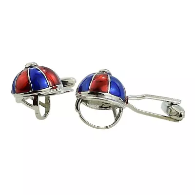 Red Blue & Silver Jockeys Riding Hat / Helmet Cufflinks In A Box X2AJ926 • £12.99