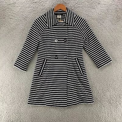 Cabi Maritime Trench Coat Womens Black White Striped Button Up Pockets Casual • $34.99