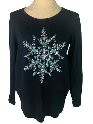 Small Quacker Factory Women's Black Winter Snowflake Sweater Beaded • $29