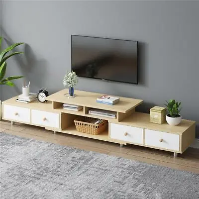£79.99 • Buy Wooden Wide White Oak TV Cabinet Stand Cupboard Unit Lowboard Table Furniture