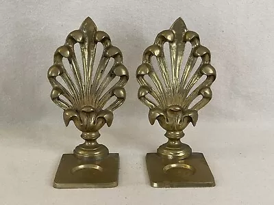 Vintage Art Deco Nouveau Fan Ornate Brass Bookends 2 Votive Holder Patina Unique • $49