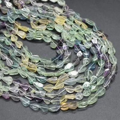 Natural Handmade Rainbow Fluorite Gemstone Irregular Teardrop Beads - 8mm - 10mm • £8.99